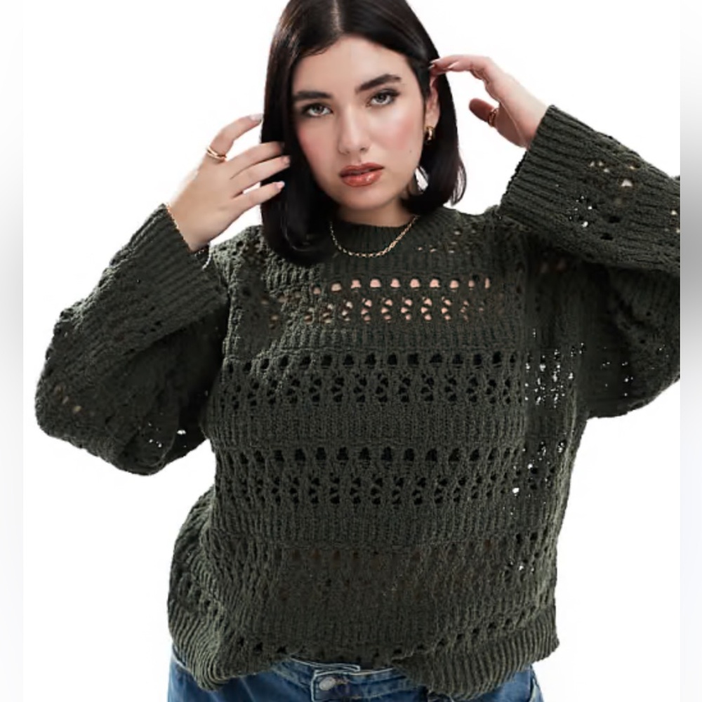 ASOS design Curve sweater with open stitch in textured yarn Khaki Green